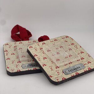 Mud Pie Wood Ornament Friends Picture Frame Christmas Fa la la Mudpie TWO